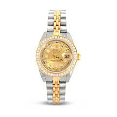 Rolex Watch - Oyster Perpetual Datejust Stainless Steel and 18k Yellow Gold Jubilee Bracelet with Custom 18K Yellow Gold Diamond Bezel and Custom Champagne Tone Diamond Dial 