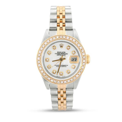 Rolex Watch - Oyster Perpetual Datejust Stainless Steel and 18k Yellow Gold Jubilee Bracelet with 18K Yellow Gold Diamond Bezel and Custom Mother of Pearl Diamond Dial
