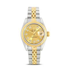 Rolex Watch - Oyster Perpetual Datejust Stainless Steel and 18k Yellow Gold Jubilee Bracelet with 18K Yellow Gold Fluted Bezel and Custom Champagne Tone Diamond Dial 