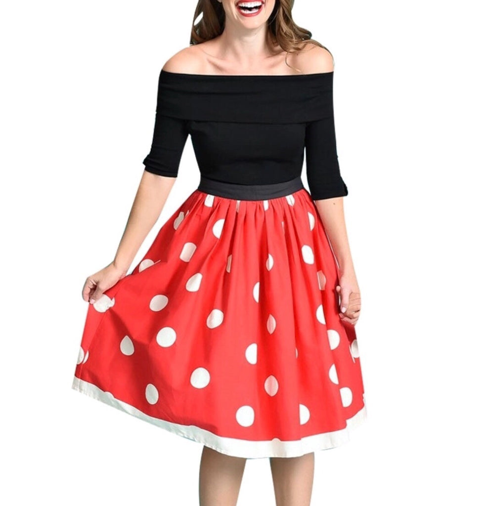 red polka dot skirt