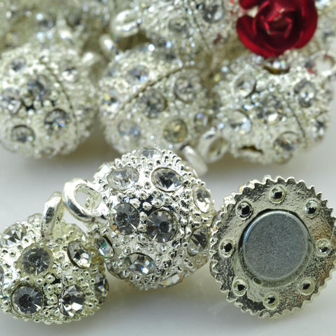 10 Sets of Silver plated rhinestone Magnetic Clasp CZ pave round clasps wholesale jewelry findings supplies