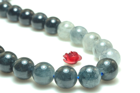 YesBeads Natural blue rutilated quartz mix gemstone smooth round loose beads wholesale jewelry 15"
