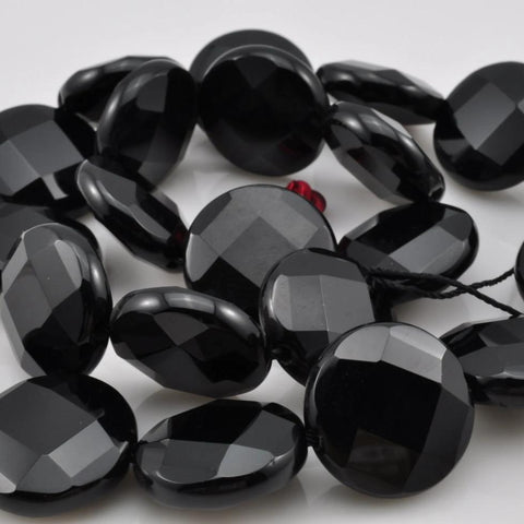 YesBeads 15 inches of Black Onyx faceted coin beads in 16mm