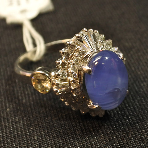 900 Platinum Star Sapphire Ring With Diamonds (Chinatown)