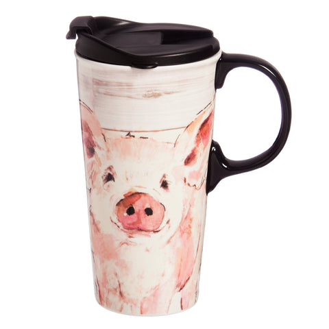 Pink Pig Ceramic Travel Mug