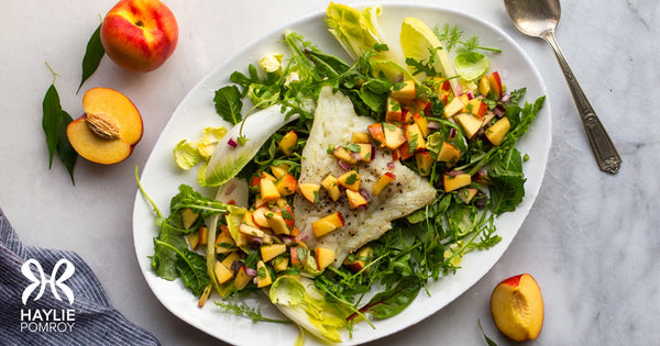 Broiled Cod with Nectarine Salsa Over Mixed Greens