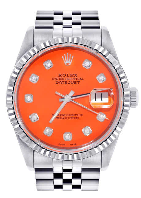 Womens Rolex Datejust Watch 16200 | 36Mm | Orange Dial | Fluted Bezel | Jubilee Band