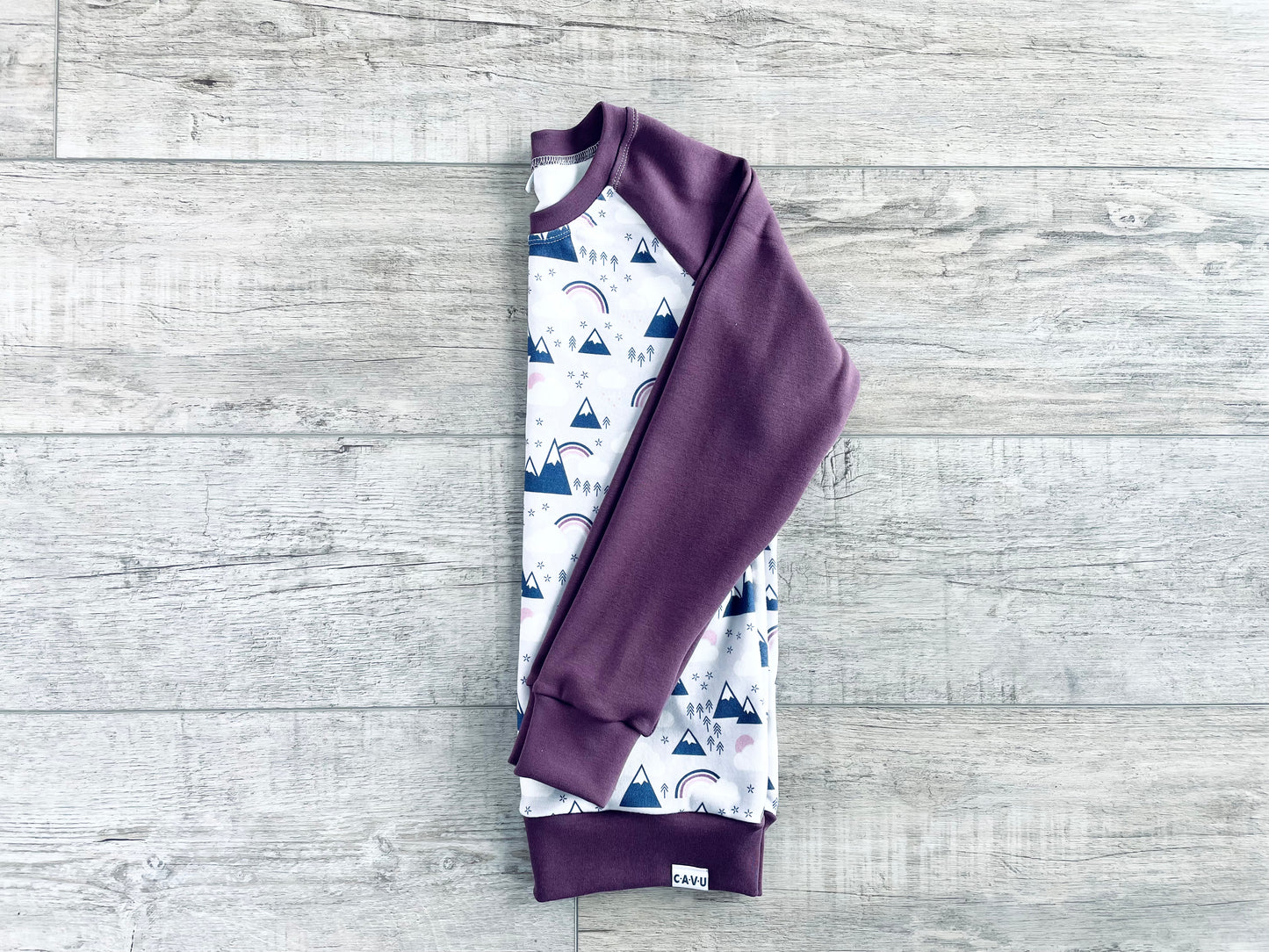 Rainbows + Mountains Organic Cotton Pullover - Gray / Plum / Navy / Pink / White