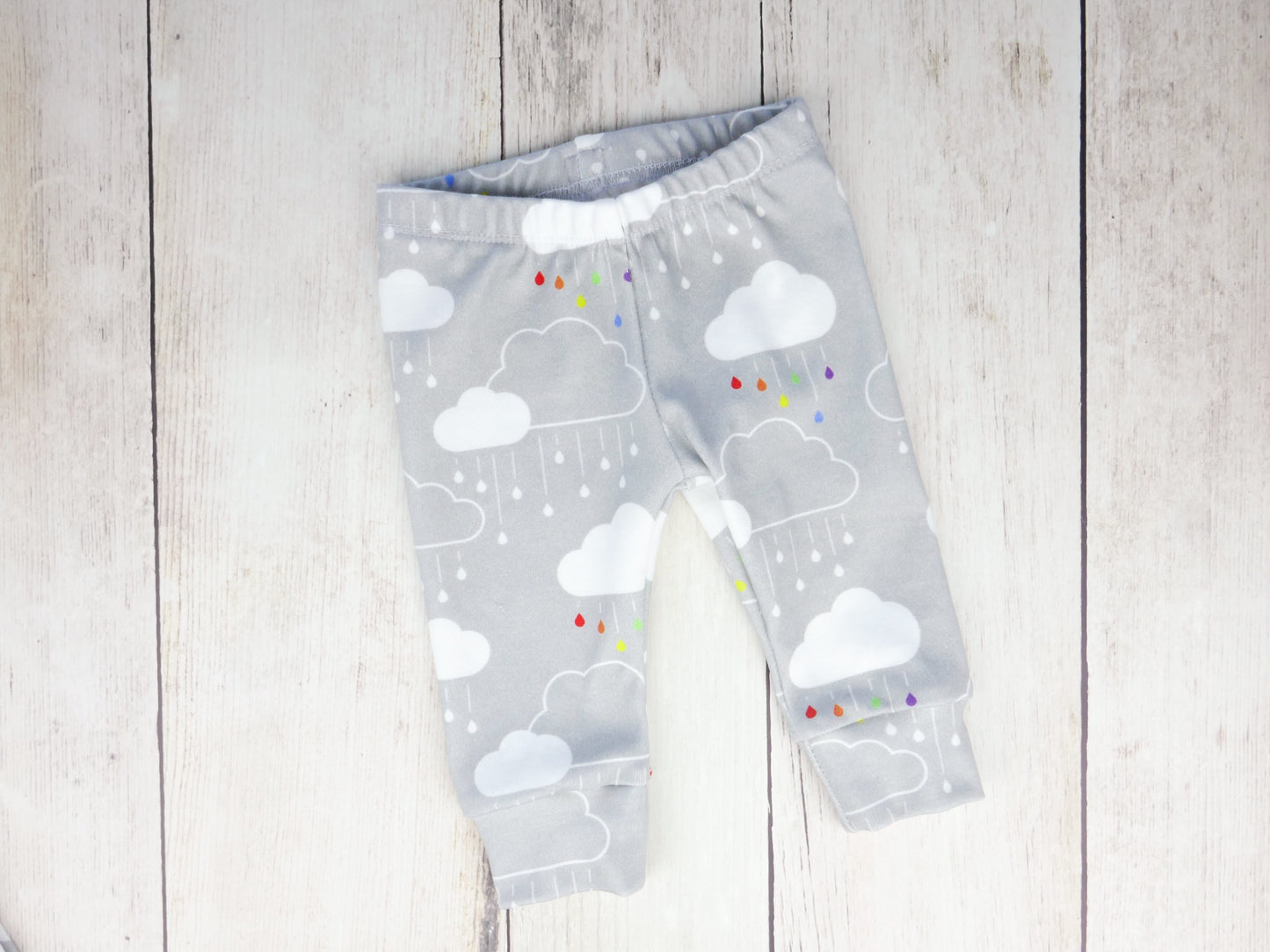 Clouds + Rain Organic Baby Leggings - Rainbow on Gray - CAVU Creations