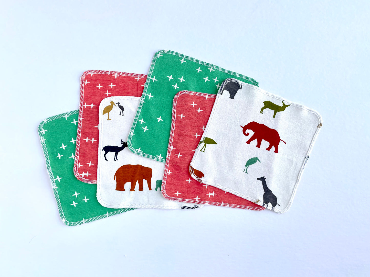 Animals + Geometrics Organic Reusable Wipes (Set of 6) - Set #15 - Multi