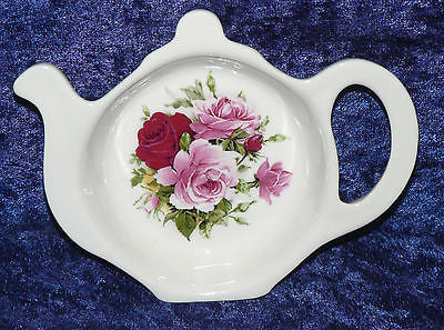 Teabag tidy, used teabag holder , bone china pink rose designs teaspoon spoon holder