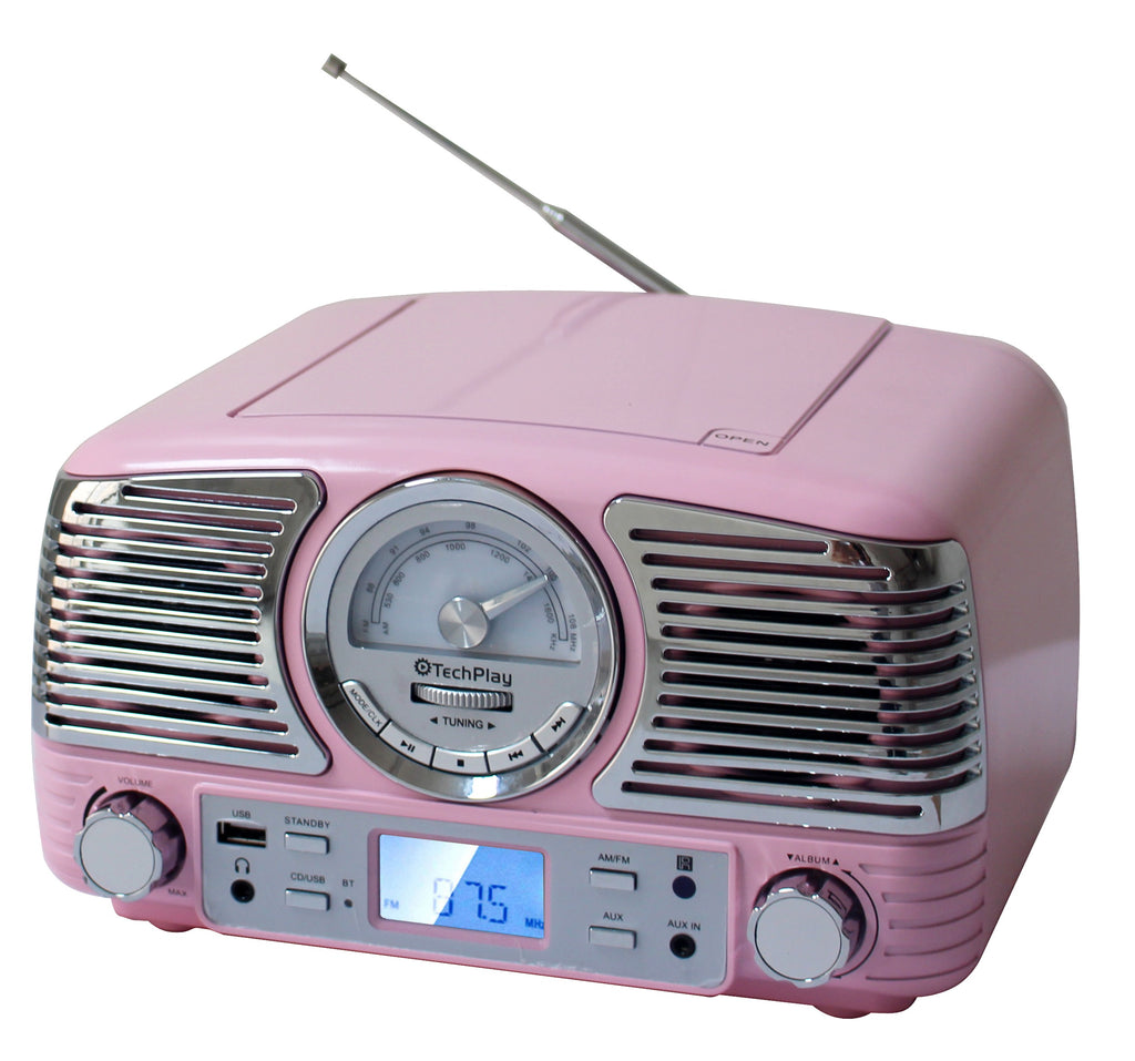 Vochtigheid Middag eten Verspreiding TechPlay QT62BT Pink, Retro design compact stereo CD, with AM/FM rotar