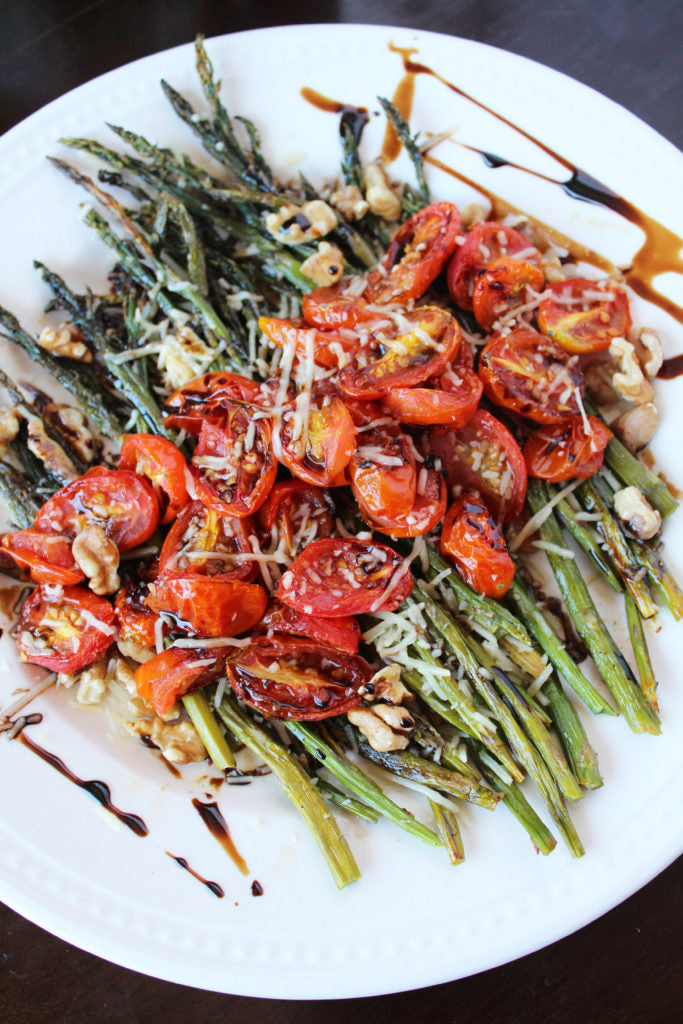 Parmesan Roasted Asparagus and Tomatoes with Walnuts and Balsamic Driz ...