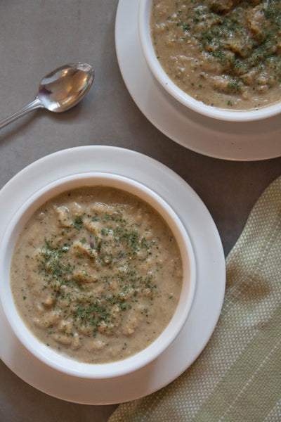 potato leek soup with lemon olive oil (vegetarian)