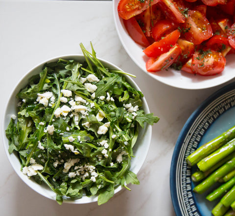 arugula salad with feta and lemon dressing (gluten free, vegan)