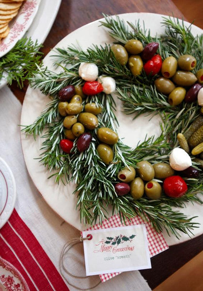 olive and rosemary wreath holiday entertaining appetizer