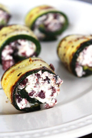 zucchini rollups with herbed goat cheese and olives