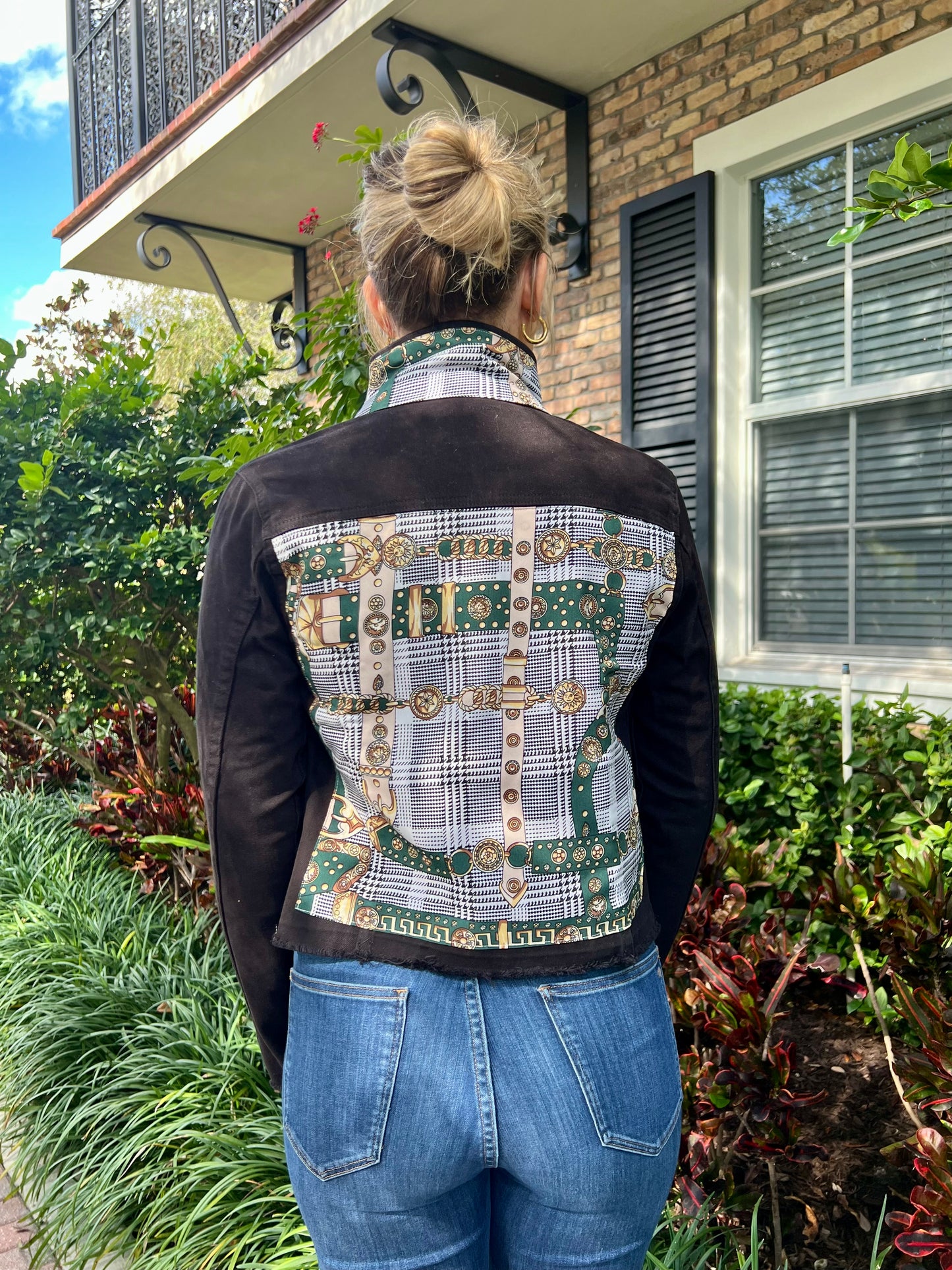 The Black Denim Jacket / Hounds Tooth / Green Strap