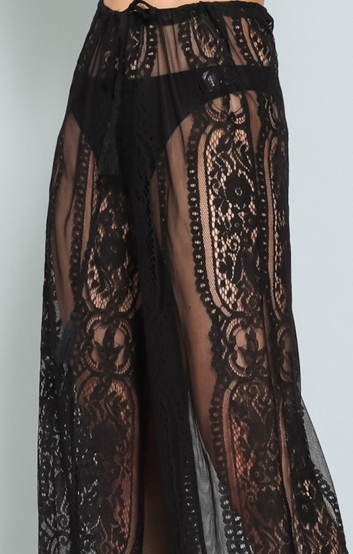 Nya Lace Tie Waist Long Pants - Black