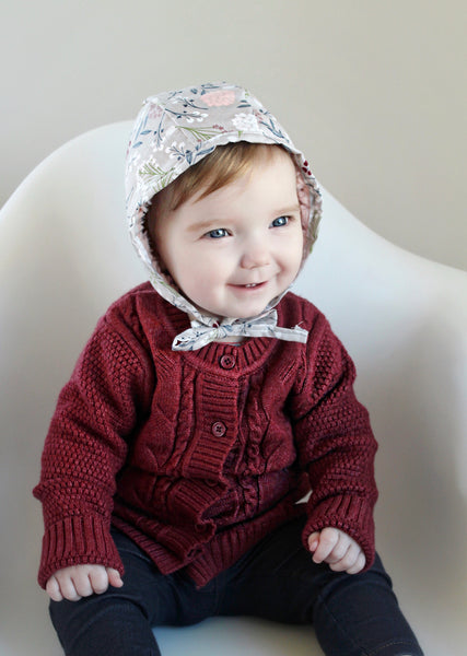 Avery Baby Girl Crochet Knit Cardigan- Maroon