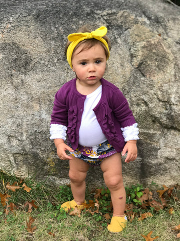 purple and mustard floral outfit- baby ruffle bloomer - baby fall outfit