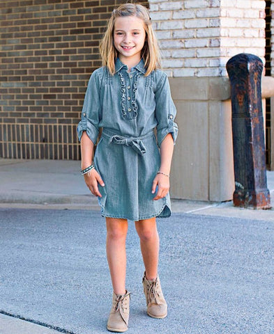 Rufflebutts Light Wash Denim Shirt Dress