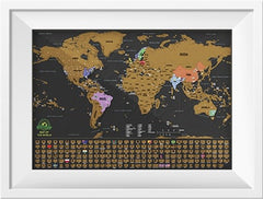 Scratch off world map poster white frame