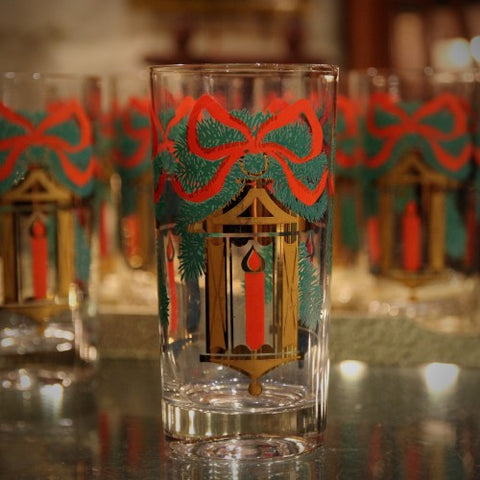 Red, Green and Gold Vintage Holiday Highball Glasses (LEO Design)