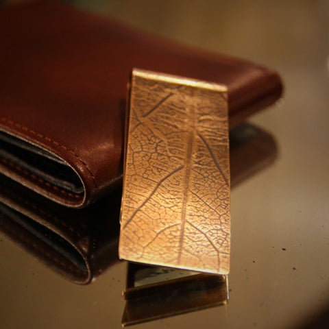 Bronze Money Clip with Impressed Leaf Design (LEO Design)