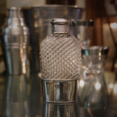 English Swirling Glass Flask with Silver-Plated Mounts (LEO Design)