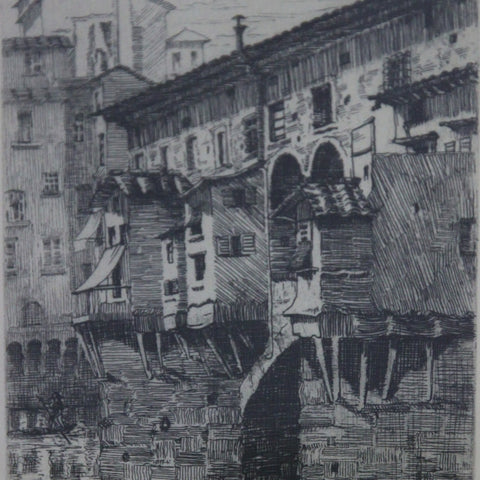 Etching of the Ponte Vecchio in Florence by N.W. Ward (LEO Design)