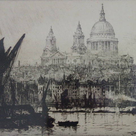 Etching of Saint Paul's Cathedral from the River Thames by Ernest Llewellyn Hampshire (LEO Design)