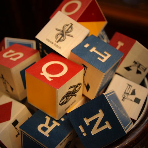 Wooden Nautical Blocks with Letters, Morse Code and Semaphore Signals (LEO Design)