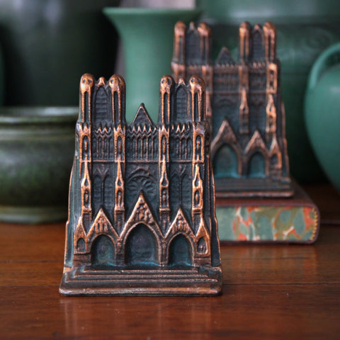 Cast Iron Notre Dame Cathedral Bookends with Copper Finish (LEO Design)