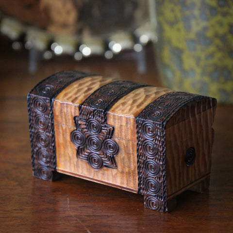 Polish Hand-Carved Wooden Treasure Chest Trinket Box (LEO Design)