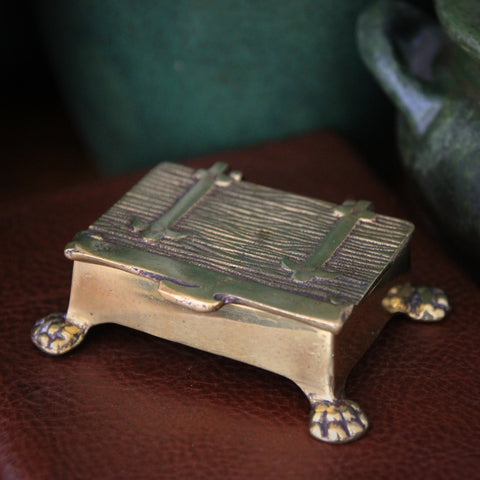 Edwardian English Cast Brass Stamp or Trinket Box with Lion's Paw Feet (LEO Design)