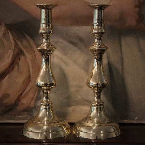 Victorian English Large Brass Candlesticks (LEO Design)