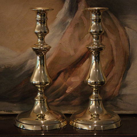 Victorian English Baluster Form Brass Candlesticks (LEO Design)