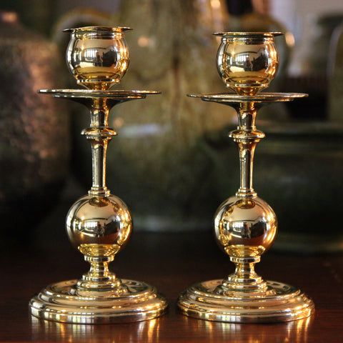 Victorian English Aesthetic Movement Brass Candlesticks (LEO Design)