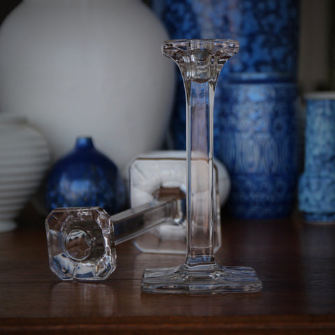 Polished Glass Candlesticks with Vaulted, Clipped-Square Bases and Tops (LEO Design)