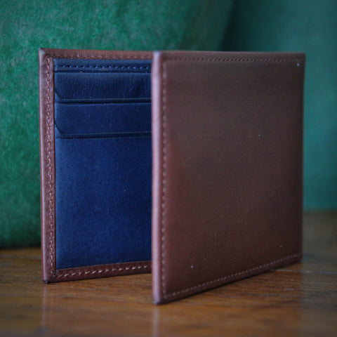 Italian Tan Leather Wallet with Navy Blue Leather Interior (LEO Design)