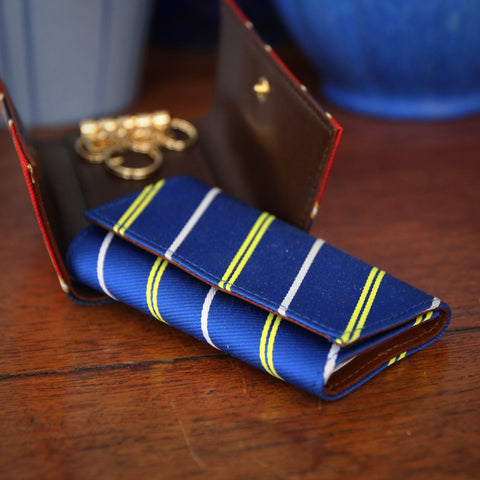 Japanese Snapping Key Wallet with Royal Blue Repp Stripe, Leather Lining and Brass Rings (LEO Design)