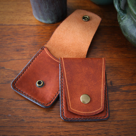 Hand-Stitched and Waxed Rustic Leather Business Card Case with Brass Snap (LEO Design)