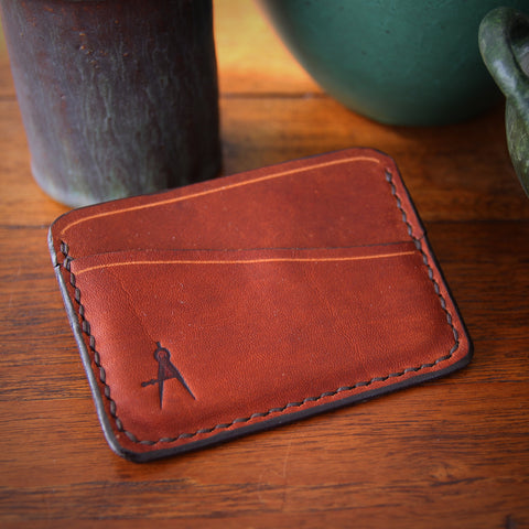 Rustic Hand-Stitched and Waxed Vegetable-Dyed Credit Card Sleeve (LEO Design)