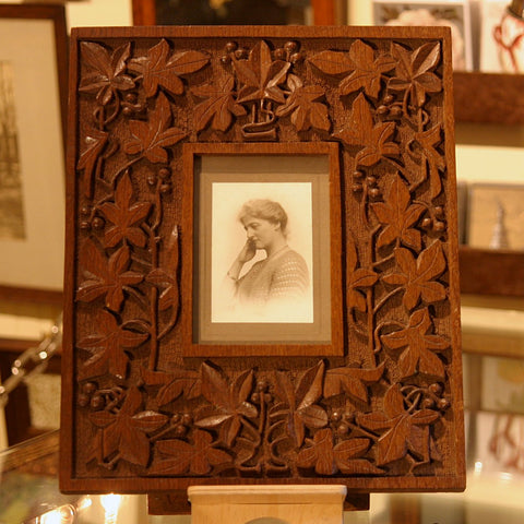 English Arts & Crafts Oak Frame with Deeply-Carved Botanical Motif