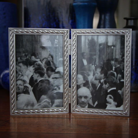 Cast Pewter (4x6) Hinged Double Photo Frame with Rope Design (LEO Design)