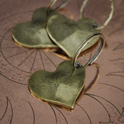 Pewter Heart Keychains with Brassy Finish (LEO Design)