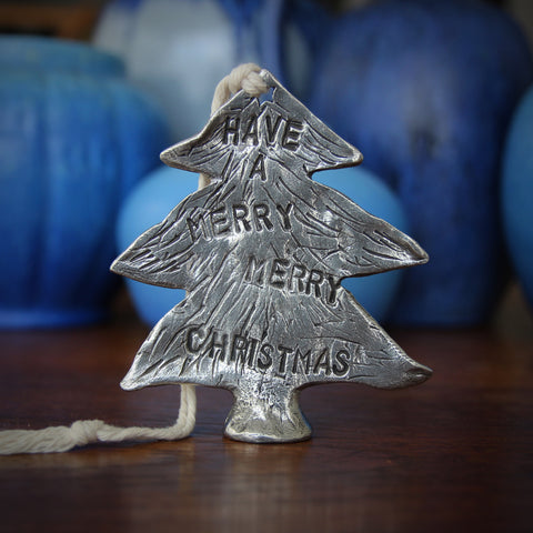 Cast Pewter Merry Christmas Ornament, Sculpture or Candlesnuffer (LEO Design)