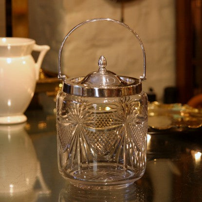 English Cut Glass Biscuit Barrel with Silver-plated Mountings (LEO Design)