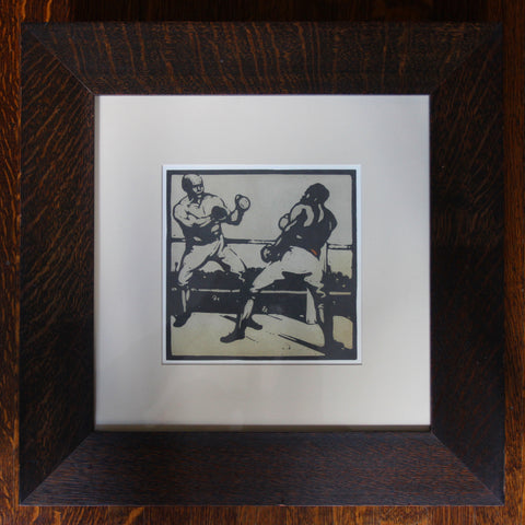 1898 William Nicholson Print of Prize Fighters in Period Oak Frame